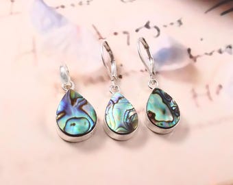 Radiant Abalone SHELL Silver Jewelry Set, Handmade Pendant Earrings Set, Abalone Shell Jewelry Set, Gemstone Jewelry Set, Gift for Her, M-56