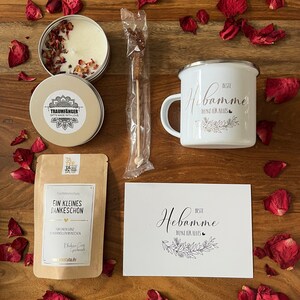 Tee Geschenkset Beste Hebamme Geschenk Box mit Emaille Tasse für Frauen Geschenkbox mit Sojawachs Kerze Grußkarte Cozy Time Bild 9