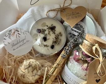 Lavendel Ritual Geschenkbox | Palo Santo Wellness SPA & Relax Box | Wohlfühl Set Geburtstag Geschenk für Frauen | Ritual Set mit Badesalz