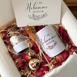 Beste Hebamme Geschenkset - Geschenk Box mit Keramik Tasse für Frauen | Wellness Geschenkbox | Sojawachs Kerze Grußkarte | Cozy Time