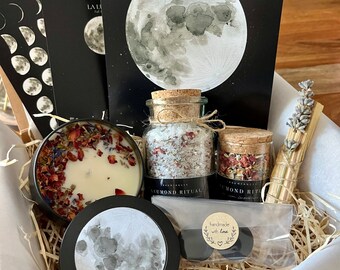 Mond Ritual Geschenk Set | Badesalz Räucherwerk Räuchermischung Relax Box | Geschenk für Frauen | Selfcare Entspannungsbox |