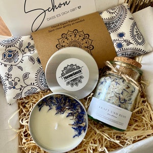 Wellness Geschenk Set Selfcare Box für Frauen | Wellnes Geschenkbox SPA für Freundin Frauen | Wohlfühlbox Geburtstag | Kornblume Badesalz