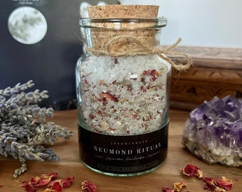 Neumond Ritual Badesalz mit Rosen & Lavendelblüten - Geschenk für Frauen | Ritual Meersalz | Wellness Spa Relaxen zum wohlfühlen