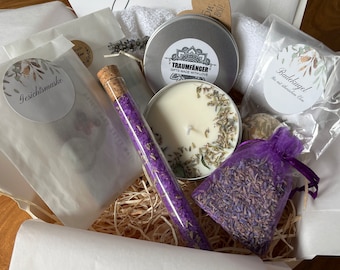 Wellness Geschenk Set Lavendel für Frauen | SPA Wellness & Relax Box für Frauen Freundin | Wohlfühlbox Geburtstag | Badekugel Badesalz