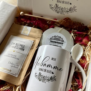 Tee Geschenkset Beste Hebamme Geschenk Box mit Keramik Tasse für Frauen Tee Geschenkbox Sojawachs Kerze Grußkarte Cozy Time image 7