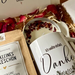 Tee Geschenkset Ich wollte Danke sagen Geschenk Box mit Keramik Tasse für Frauen Geschenkbox mit Sojawachs Kerze Grußkarte Cozy Time Bild 6