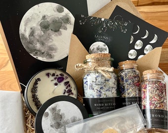 Lavendel Mond Ritual Geschenk Set | Badesalz Räucherwerk Räuchermischung Relax Box | Geschenk für Frauen | Selfcare Entspannungsbox