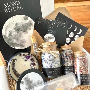 Mond Ritual Geschenk Set Kornblume Lavendel | Badesalz Räucherwerk Räuchermischung Relax Box | Selfcare Entspannungsbox für Frauen