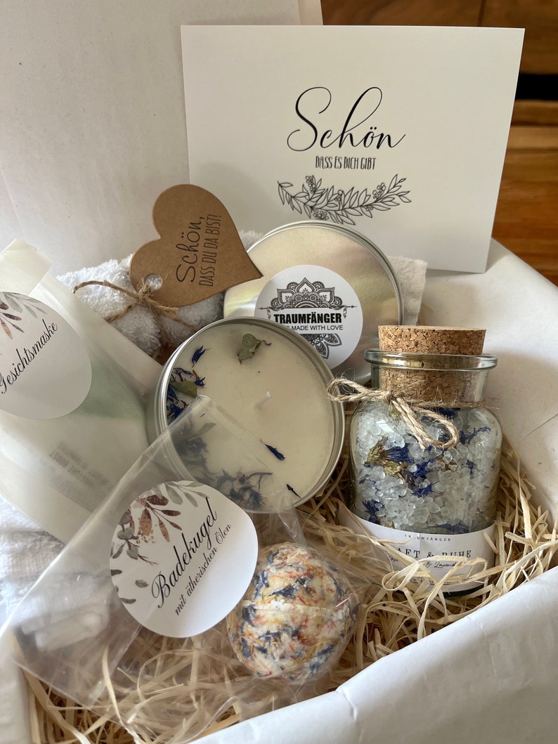 Wellness Geschenk Set Kornblume für Frauen SPA Wellness & Relax Box für Frauen Freundin Wohlfühlbox Geburtstag Rosenblüten Badesalz Bild 4