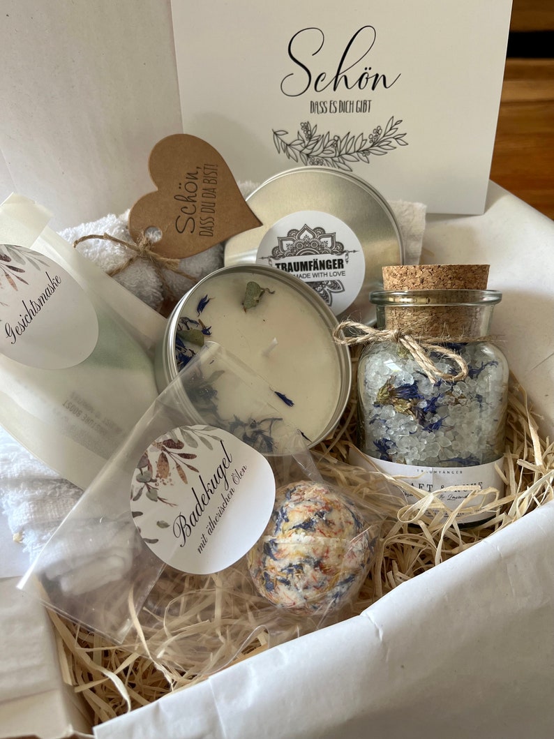 Wellness Geschenk Set Kornblume für Frauen SPA Wellness & Relax Box für Frauen Freundin Wohlfühlbox Geburtstag Rosenblüten Badesalz Bild 8