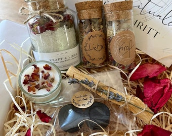 Ritual Geschenk Set | KRAFT & LIEBE RITUAL | Räucherwerk Räuchermischung Relax Box | Geschenk für Frauen | Selfcare Entspannungsbox |