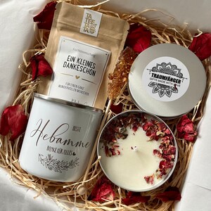 Tee Geschenkset Beste Hebamme Geschenk Box mit Emaille Tasse für Frauen Geschenkbox mit Sojawachs Kerze Grußkarte Cozy Time Bild 7