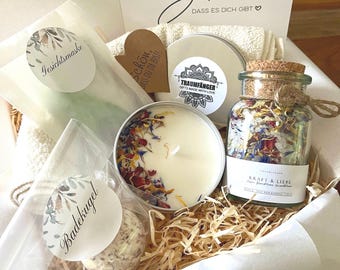 Wellness Geschenk Set Kraft & Liebe Geschenkbox mit Badesalz | für Frauen | SPA Wellness Box für Freundin Frauen | Wohlfühlbox Geburtstag |
