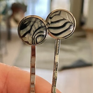 Zebra Print Bobby-pins or Navy Blue and White Polka Dot Bobby-pins you choose