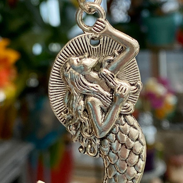 Ceiling fan/Light Pull with Mermaid charm and Amazonite bead on silver ball and chain