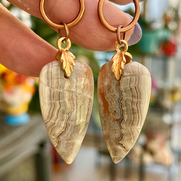 Mexico Crazy Lace Agate Heart Earrings with Copper Connector