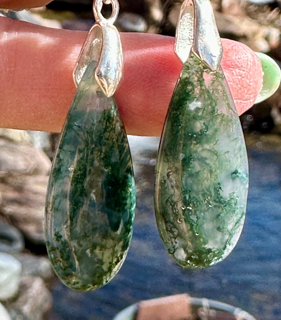 •STRAY• moss agate + gold earrings