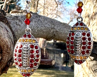 Red and Gold Rhinestone Football Earrings NFL Team College Football High School Football Kansas City Chiefs
