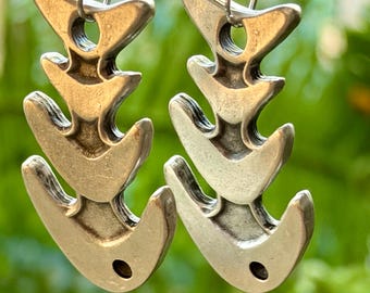 Antique Silver Fish Bone Earrings Ocean Lover Earrings