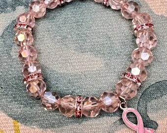 Sprankelende roze kristallen stretcharmband Breast Cancer Awareness
