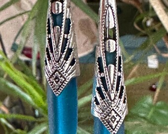 Peacock Blue Sea Glass Earrings Teal Blue Sea Glass