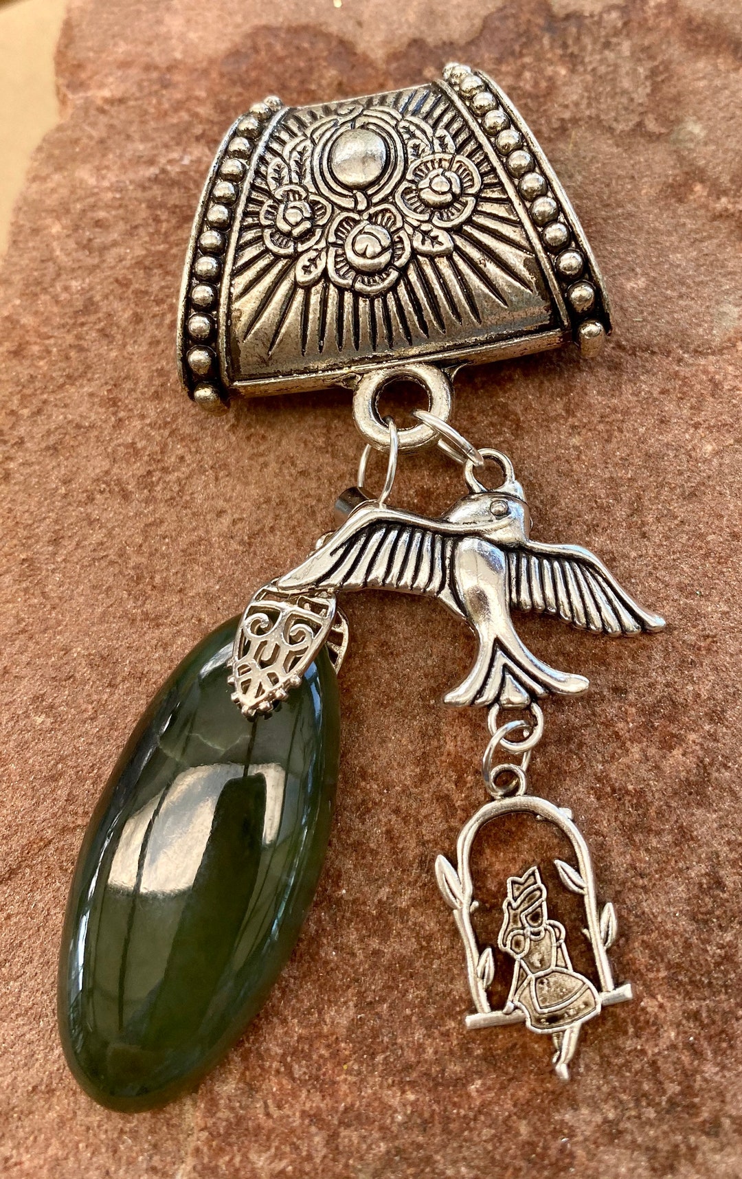 Scarf Slide/ring/scarf Jewelry With Moss Agate Etsy Singapore