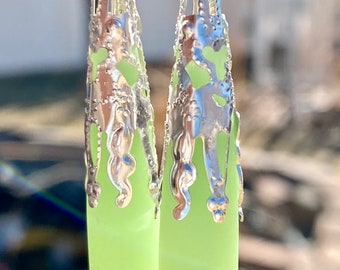 Pretty Opaque Mint GreenTeardrop Sea Glass Earrings on Sterling Silver Ear Wires