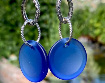 Cobalt Blue Concave Sea Glass Earrings