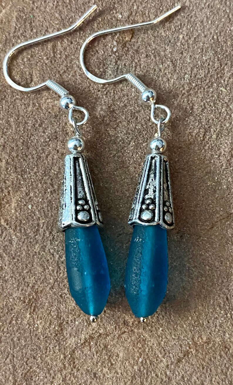 Petite Teal Sea Glass Earrings