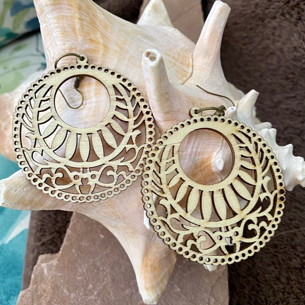 Wooden Earrings with Bronze Ear Wires