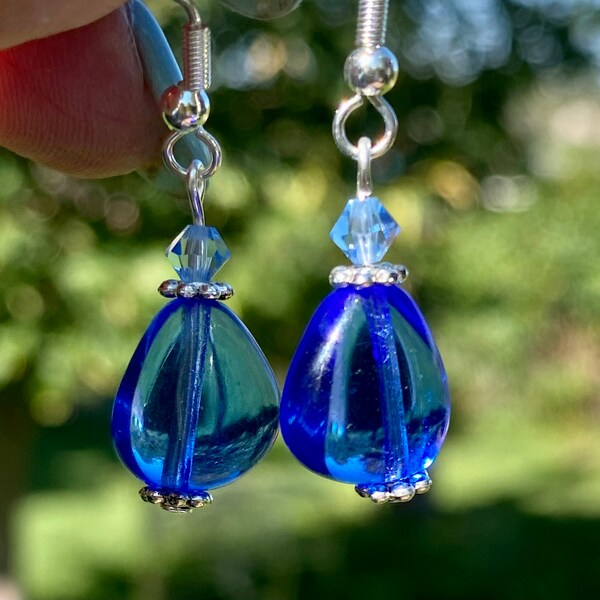 Dark Sapphire Blue Chunky Triangle/Chubbette Glass Earrings