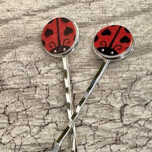 Peut inclure: Deux pinces à cheveux argentées avec des motifs de coccinelle rouge et noire aux extrémités.
