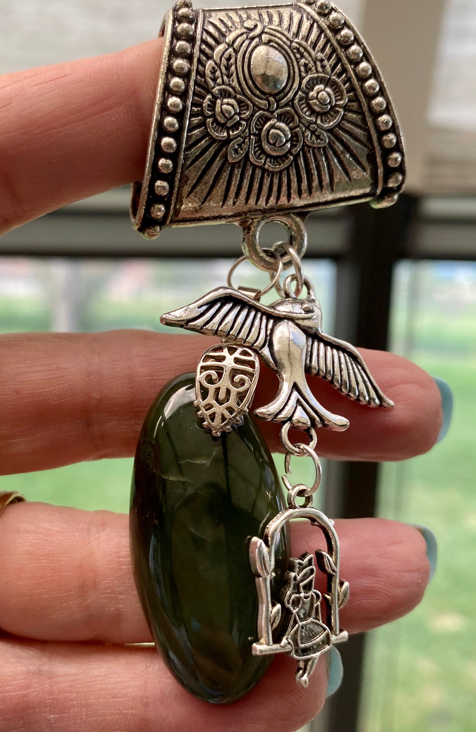 Scarf Slide/ring/scarf Jewelry With Moss Agate Etsy Singapore