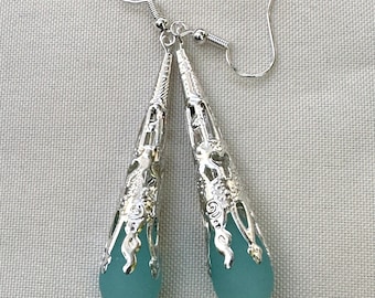 Beautiful Opaque Seafoam Blue Sea Glass Earrings  Blue Earrings Seafoam Blue