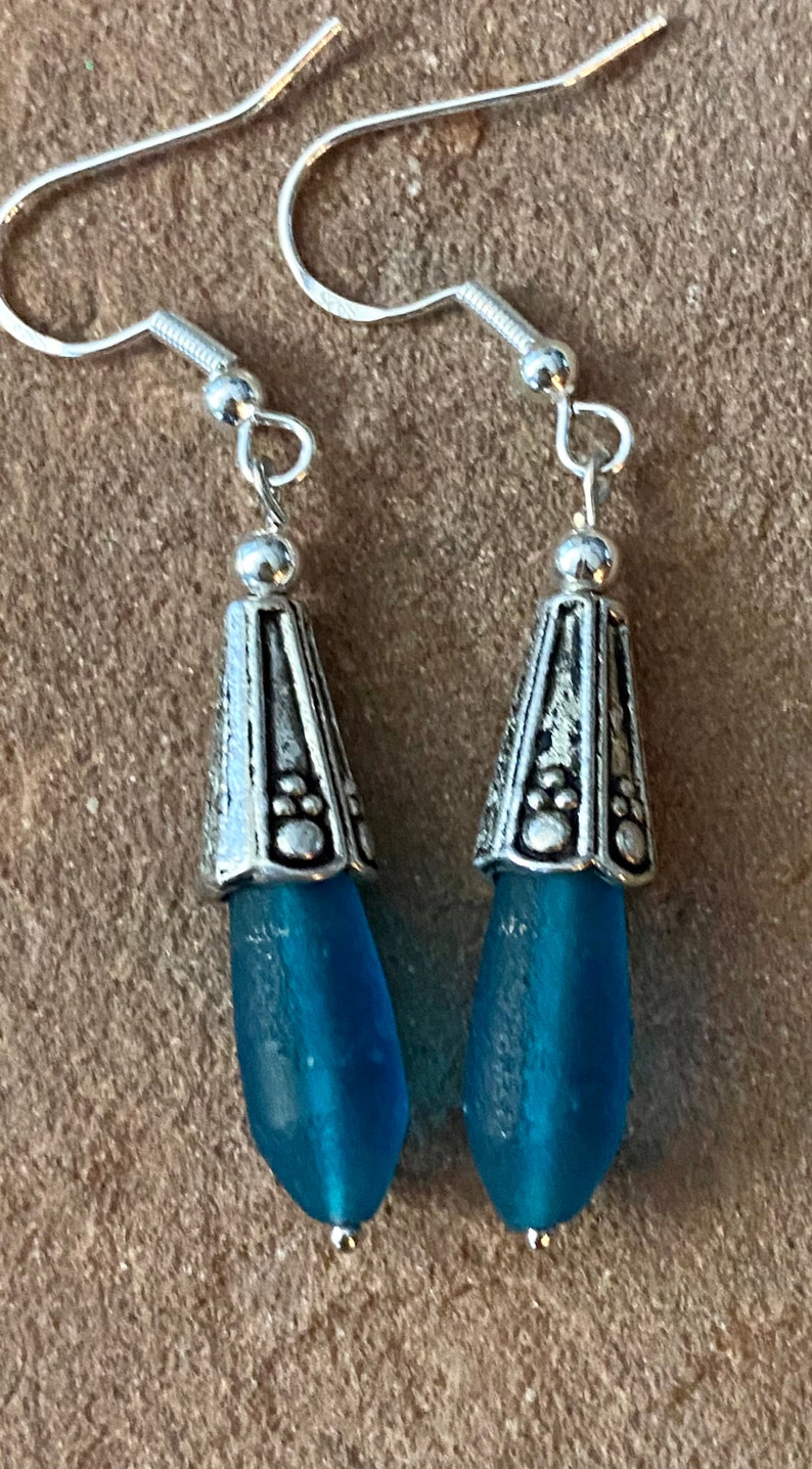 Petite Teal Sea Glass Earrings