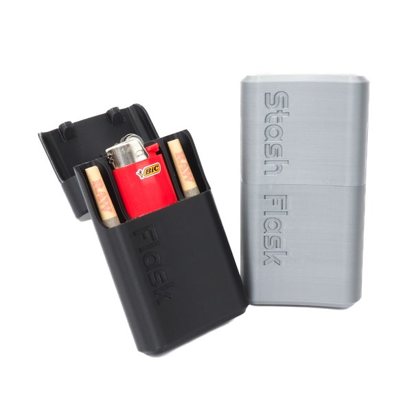 Stash Flask | Flask-Shaped Cigarette and Lighter Container with Magnetic Lid | Holds 2 or 4