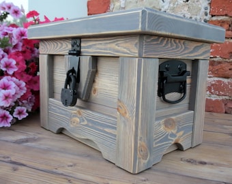 Caja de madera hecha a mano Treasure chest box Pequeña caja con cerradura Rustic wood chest Juguete de madera Caja bebé ducha regalo Pirate chest Treasure chest