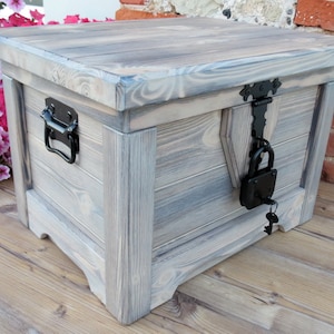 Treasure box kids Farmhouse decor rustic country Gray rustic wood chest  Middle storage box Pirate chest  Keepsake wood box Blanket chest