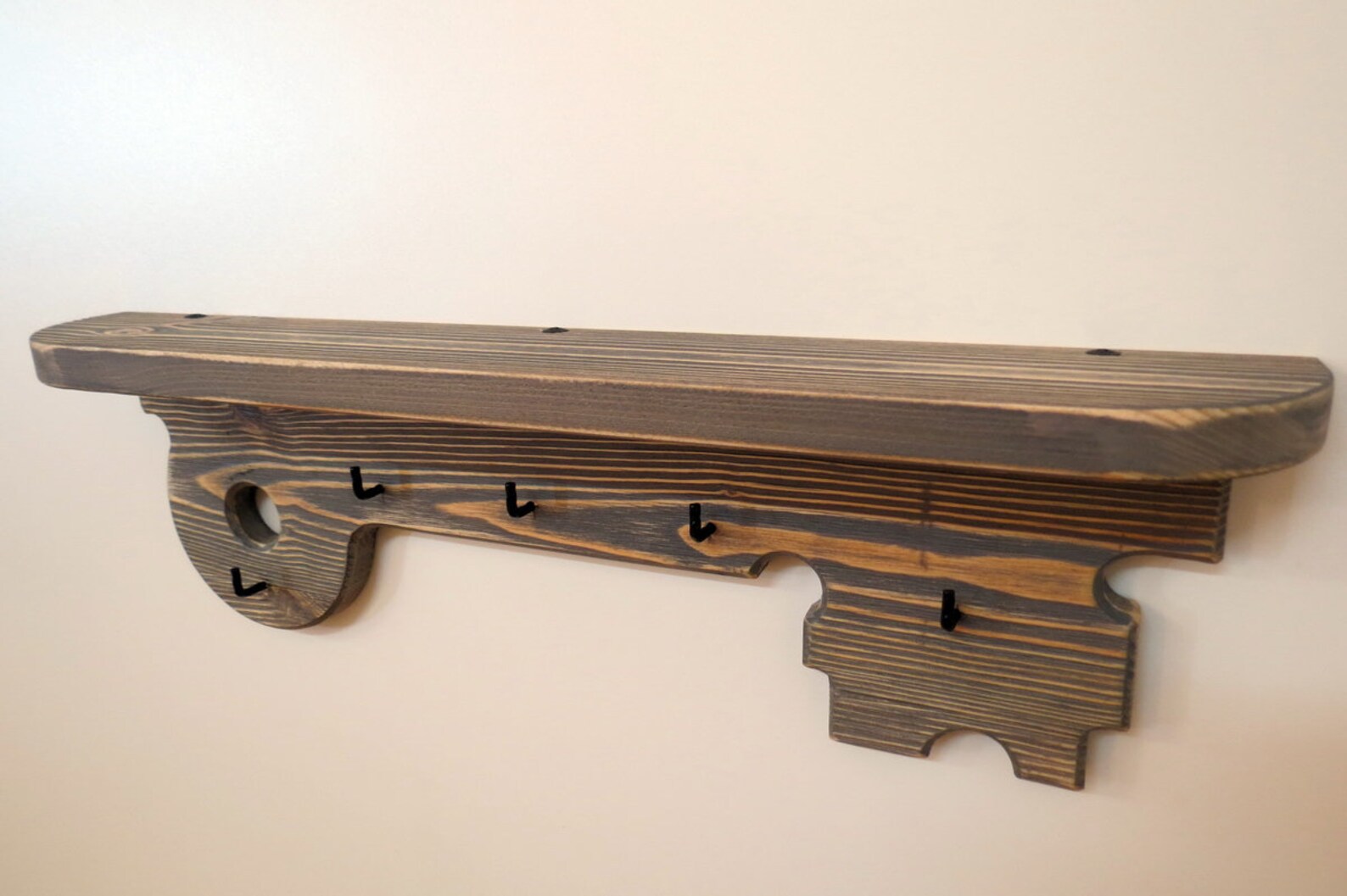 Small Rustic Shelf Wood Key Holder Floating Shelf Key Hanger Farmhouse