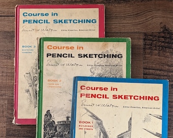 Set of 3 Vintage Reinhold Course in Pencil Sketching Art by Ernest W Watson Books 1,2,3