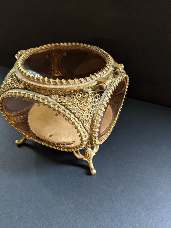 Vintage French Ormolu Filigree Gold-plated Jewelr… - image 3