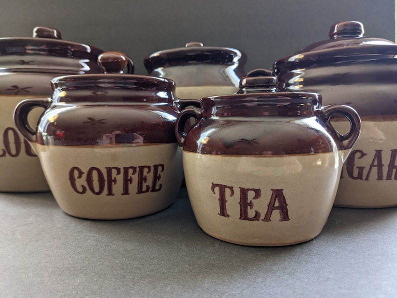 Set of 5 Vintage Monmouth Pottery Stoneware Canisters Etsy
