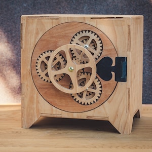 Cnc files, Unique Wooden Storage Box With a working gear lock mechanism, file cnc, laser cutting, laser cut, cnc plan, dxf file, Ai file