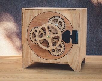 Cnc files, Unique Wooden Storage Box With a working gear lock mechanism, file cnc, laser cutting, laser cut, cnc plan, dxf file, Ai file