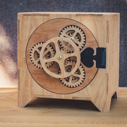 Cnc Files Unique Wooden Storage Box With a Working Gear Lock Etsy