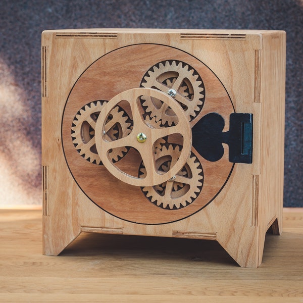 Cnc files, Unique Wooden Storage Box With a working gear lock mechanism, file cnc, laser cutting, laser cut, cnc plan, dxf file, Ai file