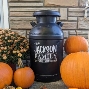 Milk Can Decal, Family Name Vinyl Decal, Vinyl Decal for Flower Pot, Farm House Decal, Custom Name Decal, Initial Decal, Mailbox Decal