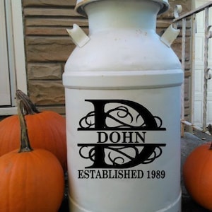 Milk Can Decal, Monogram Vinyl Decal, Vinyl Decal for Flower Pot, Farm House Decal, Custom Name Decal, Initial Decal, Mailbox Decal