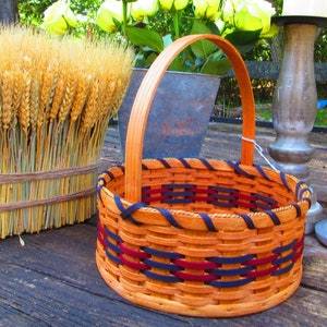 Amish Handmade Split Oak Round Handled Basket