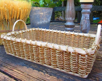 Amische Handgemachte Woven Grass Square Korb; Hält eine 23 x 33 cm große Backform oder Kuchenform.